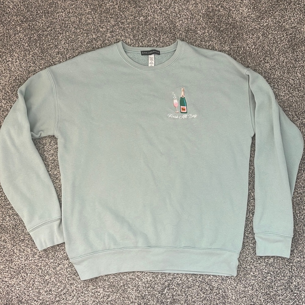 Kiel James Patrick KJP Light Green Rose All Day Pullover Sweatshirt Size M